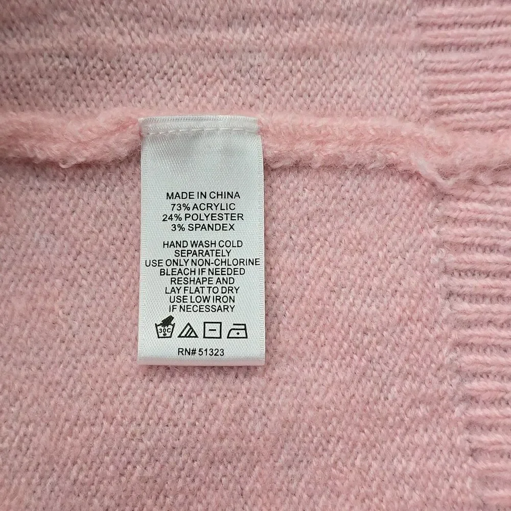 CECE Womens Large “Better Not Pout” Christmas Knit Sweater Top Pink